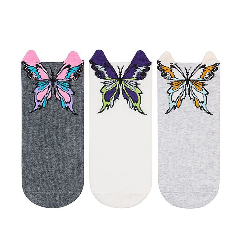 3 Pairs Butterfly Patterned Women S..
