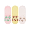 3 Pairs Lily Patterned Women Invisible Socks Asorty ( 36 - 40 ) - Cream / Powder Pink / Yellow