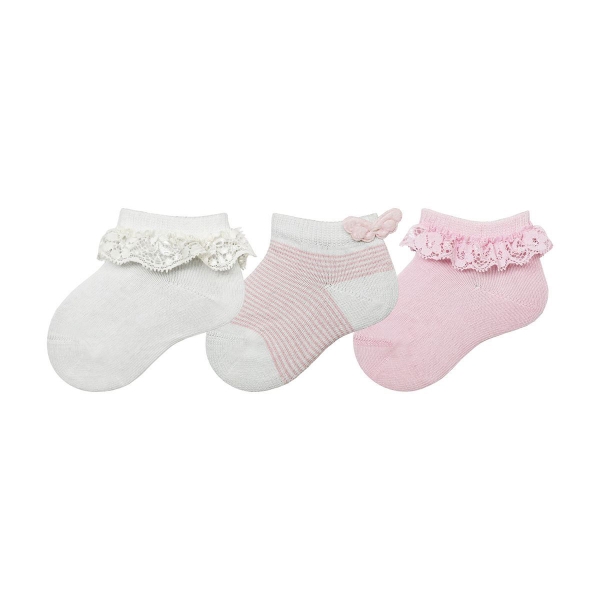 3 Pairs (1 Pack ) Socks Baby Size (16 - 18 ) Month: 6-12 - White / Pink 