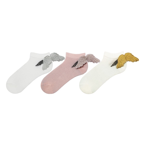 3 Pairs Angel Wing Women Booties Socks Asorty ( 36 - 40 ) - Cream / White / Pink