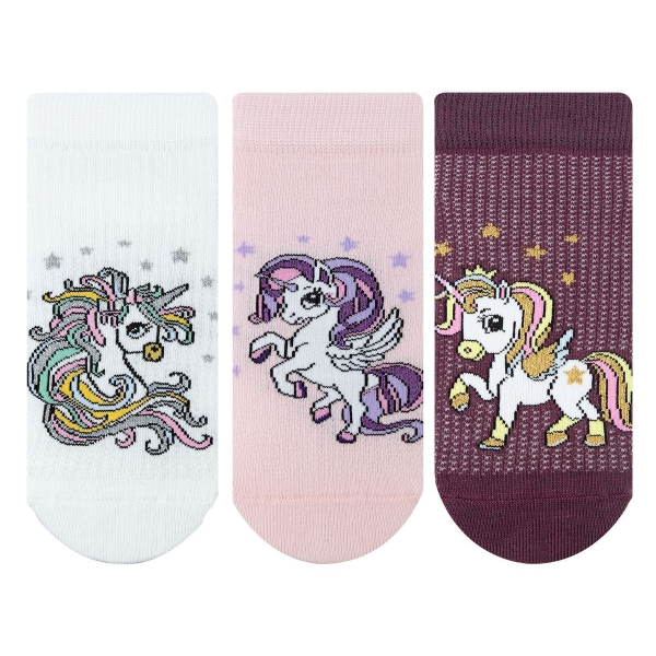 3 Pairs Crew Star Patterned Girls Socks Asorty Size (34 - 36 ) Age: 8-10 - Pink  / White / Plum