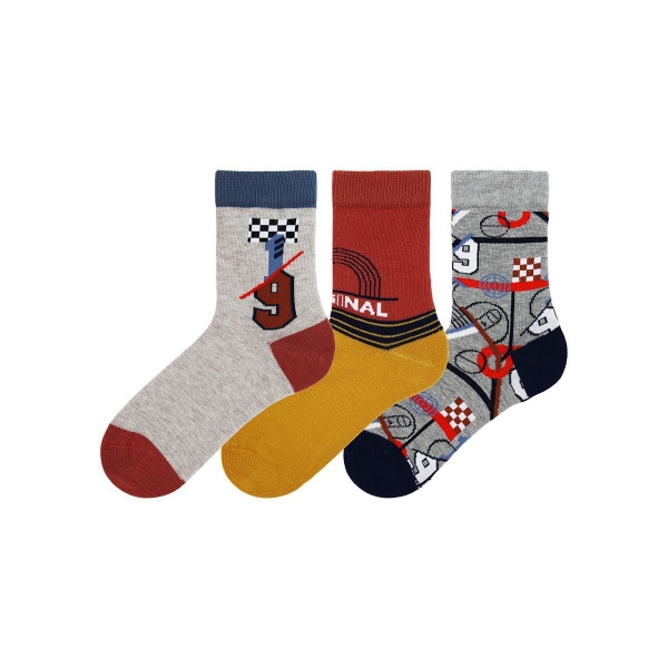 3 Pairs Boy Ankle Nine Socks Size: (25 - 27) Age: 2-4 - Multicolor