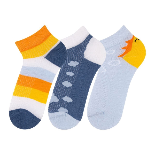 3 Pairs Sunny Boys Ankle Socks Asorty Size (22 - 24 ) Age: 1-2 - Blue  / Yellow