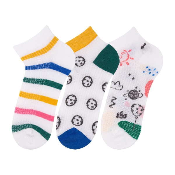 3 Pairs Ball And Striped Boys Socks Asorty Size (34 - 36 ) Age: 8-10 - White
