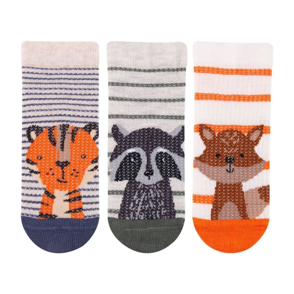 3 Pairs Fox , Tiger Boy Socks Size: (25 - 27) Age: 2-4 - Multicolor