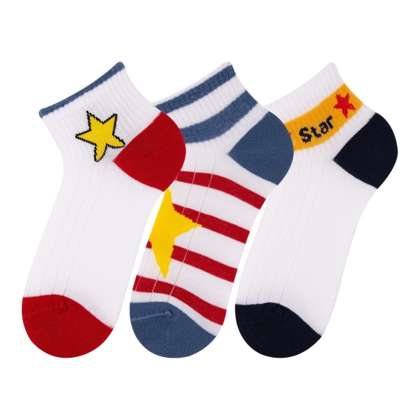 3 Pairs Star Boys Socks Asorty Size (31 - 33 ) Age: 6-8 - White / Blue