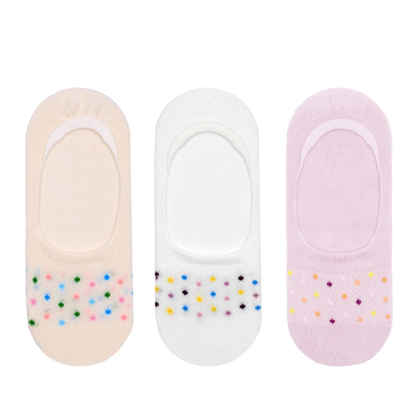 3 Pairs Point Patterned Girls Invisible Socks Asorty ( 28 - 30 ) Age: 5-7 Years - White / Cream / Lilac