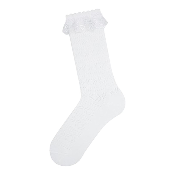 1 Pair Bowtie net Girls Knee-High Socks Size: (34 - 36) Age: 9-11 - White