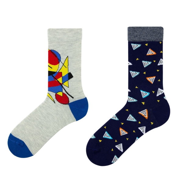 2 Pairs Geometry Themed Teenage Mens Socks Assorted Size (37 - 39 )  -  Blue / Grey