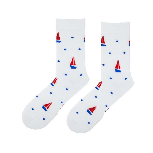 1 Pair Sail Circle Anchor Patterned Mens Socks 4 Seasons Asorty Size: (37 - 39) - White / Blue