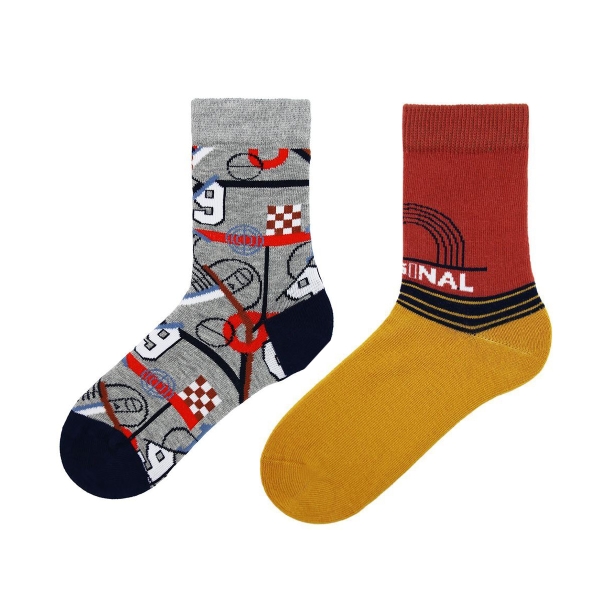 3 Pairs Boy Ankle Nine Socks Size: (31 - 33) Age: 6-8 - Yellow / Blue / Grey