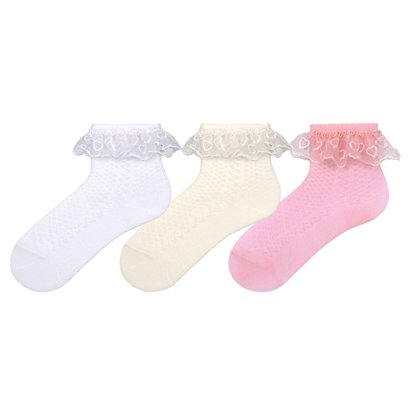 3 Pairs Lacy Embossed Patterned Bab..