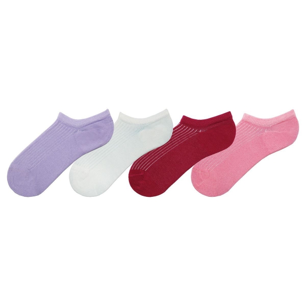 4 Pairs Derby Patterned Girls Sneakers Socks Asorty ( 25 - 27 ) Age: 3-5 Years - White / Pink / Fuschia / Lilac