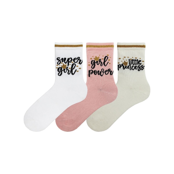 3 Pairs Girl Patterned Girls Socks Asorty ( 28 - 30 ) Age: 4-6  Years - Ecru / White / Pink
