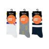 3 Pairs Lined Sport Patterned Men Mid Calf  Socks Asorty ( 40 - 42 ) - White / Grey / Navy Blue
