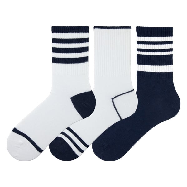 3 Pairs Line Patterned Men Mid Calf Socks Asorty ( 37 - 39 ) - White / Navy Blue