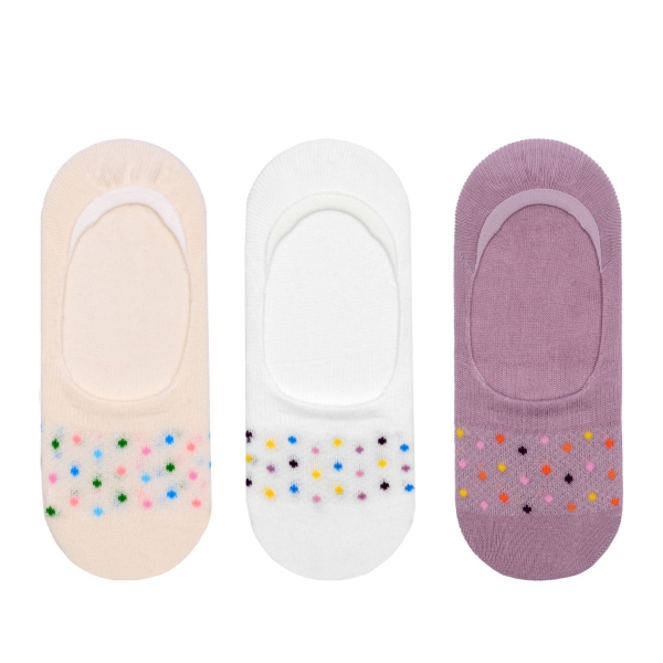 3 Pairs Point Patterned Girls Invisible Socks Asorty ( 25 - 27 ) Age: 3-5 Years - White / Cream / Lilac