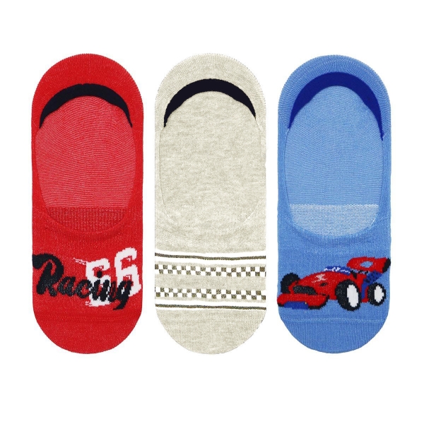3 Pairs Race Patterned Boys Socks Asorty ( 25 - 27 ) Age: 3-5 Years - Blue / Red / Ecru