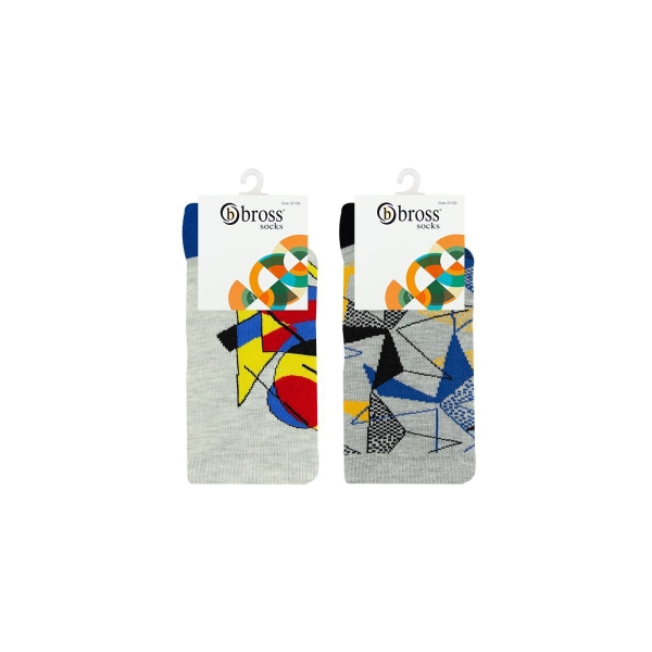 2 Pairs Geometry Themed Teenage Men Socks Assorted Size ( 37 - 39 ) - Blue / Grey