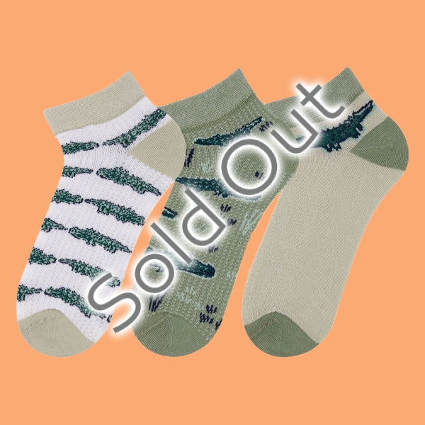 3 Pairs Crocs Patterned Boys Ankle Socks Asorty ( 28 - 30 ) Age: 4-6 Years - Green / White / Dark Green