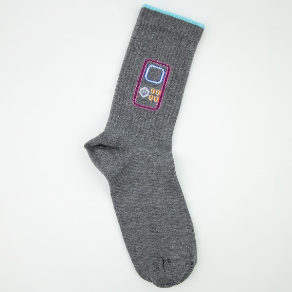 1 Pair Tetris Themed Patterned Men and Teenage Socks Asorty ( 43 - 45 ) - Grey