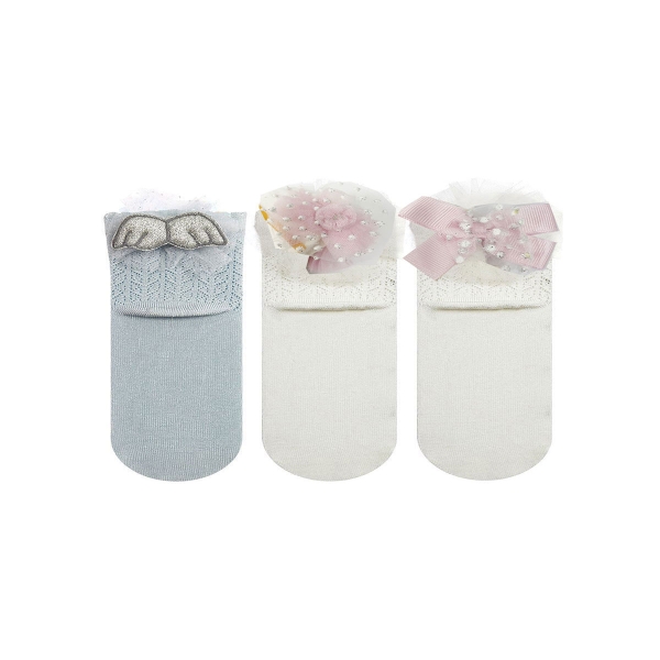 3 Pairs Net Patterned Girls Mid-Calf Socks Asorty ( 31 - 33 ) Age: 6-8 Years - Grey / Pink / White
