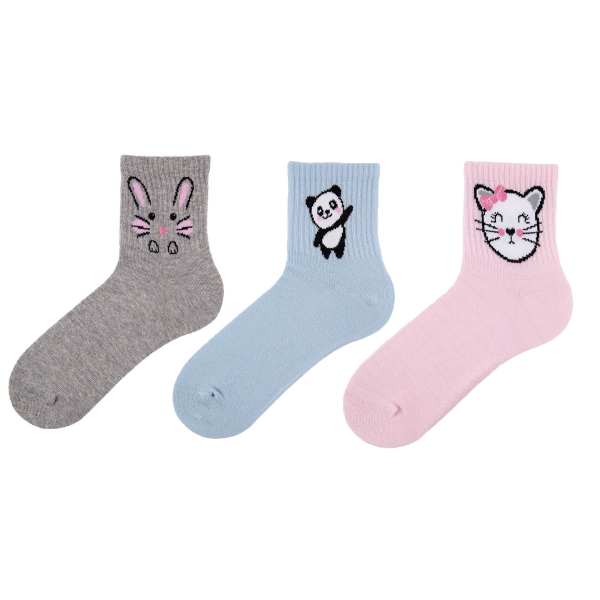 3 Pairs Women Design Animals Socks Patterned  ( 36 - 40 ) - Grey / Blue / Pink