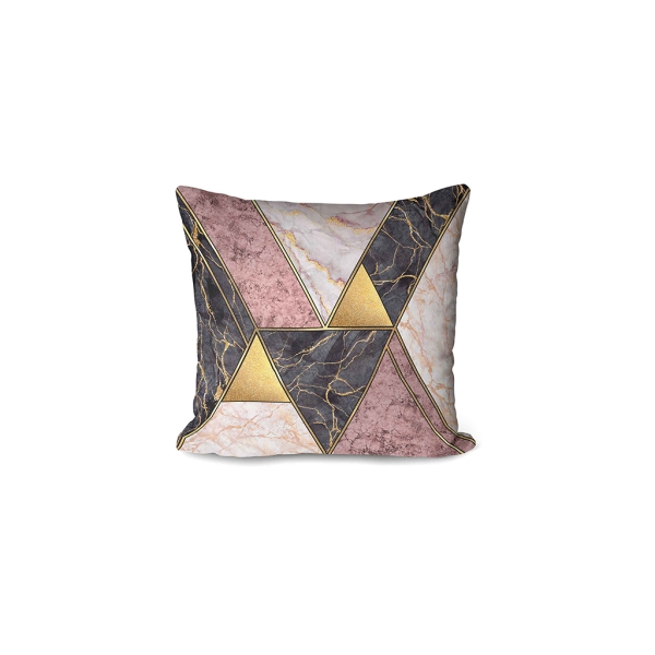 Cover Cushion Printed Triangles 43 x 43 Cm - Gold / Anthracite / Dried Rose