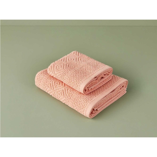 2 Pieces Helena Cotton Hand Towel Set 30 x 30 cm - Salmon