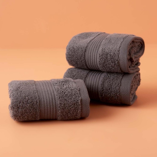 3 Pieces Premium Cotton Hand Towel  Set 30 x 50 cm - Anthracite