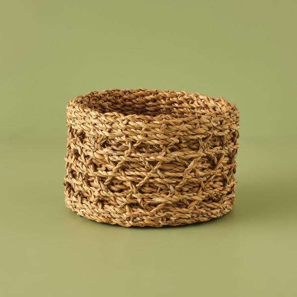 Elio Wicker Round Basket 24 x 16 cm - Dark Beige