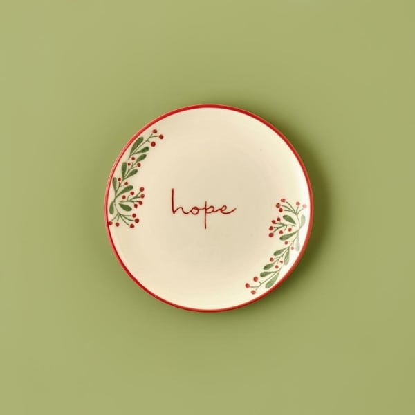 New Year Hope Ceramic Cake Plate 20 cm - Red / Green
