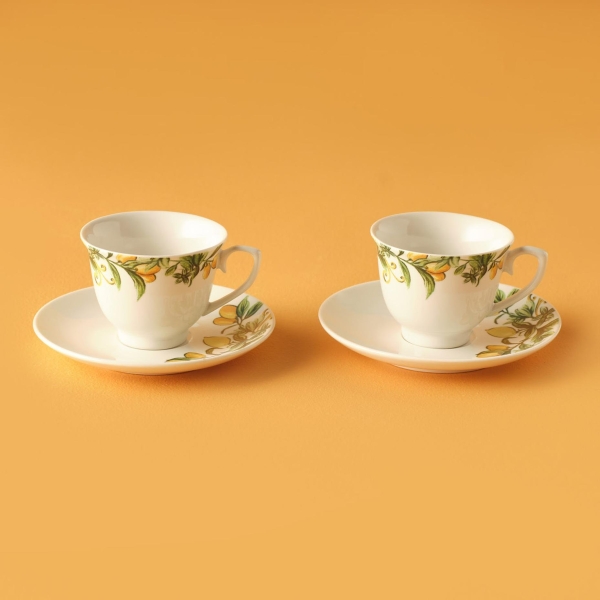 2 Pieces Sicilia Porcelain Coffee Cup Set 90 ml - Green / Yellow