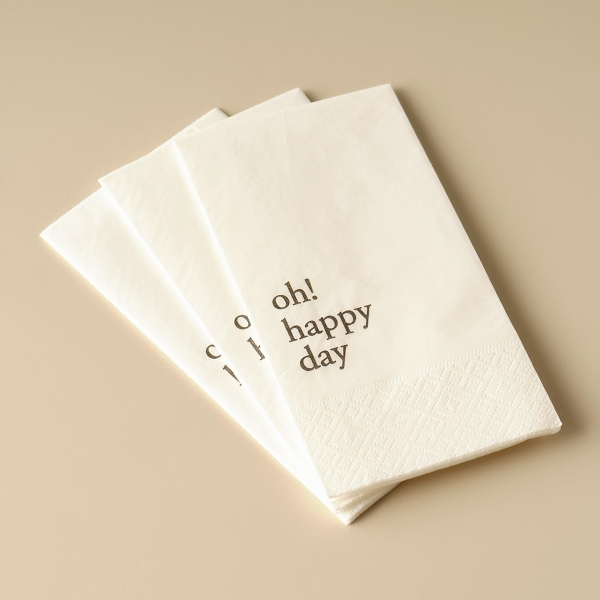 25 Pieces Oh Happy Day Paper Napkin Set 33 x 33 cm - White