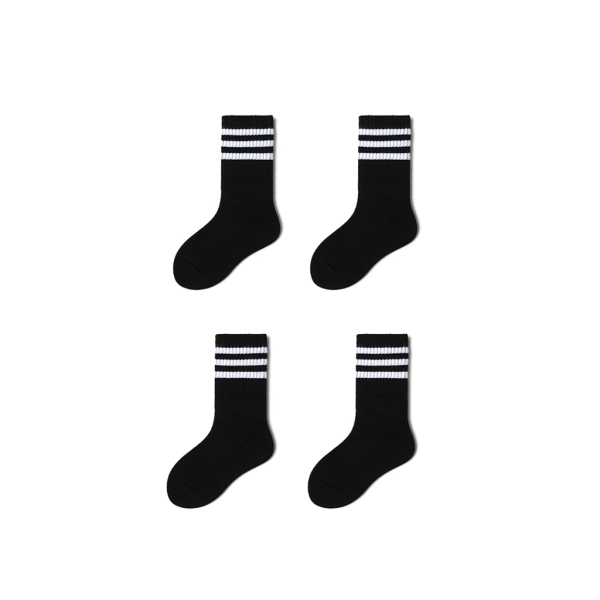 4 Pairs Striped Seasonal Children Socks 2 - 3 Years - Black