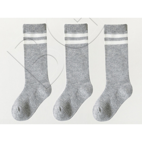 3 Pairs Striped Knee-Length Children Socks 2 - 3 Years - Grey