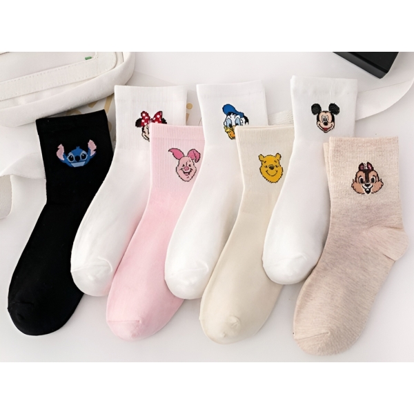 7 Pairs Colorful College Women Socks ( 36 - 41 ) - White / Black / Pink / Cream / Light Brown
