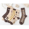 5 Pairs Bear Patterned Women Socks ( 36 - 41 ) - Brown / Dark Beige
