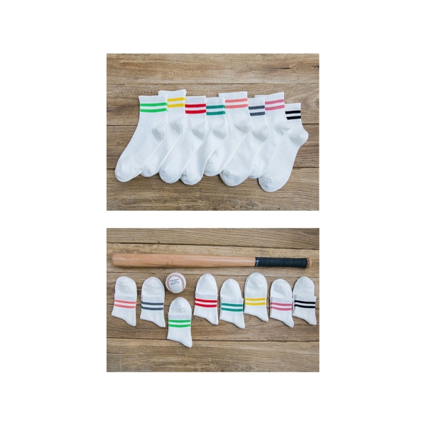 8 Pairs Unisex Cotton Economical Patterned Tennis Socks - White
