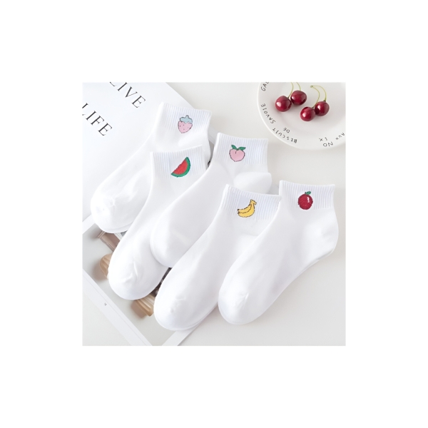5 Pairs Fruit Patterned Women Socks ( 36 - 41 ) - White