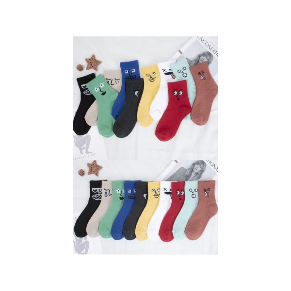 10 Pairs Unisex Face Patterned Trend Socks - Multicolor