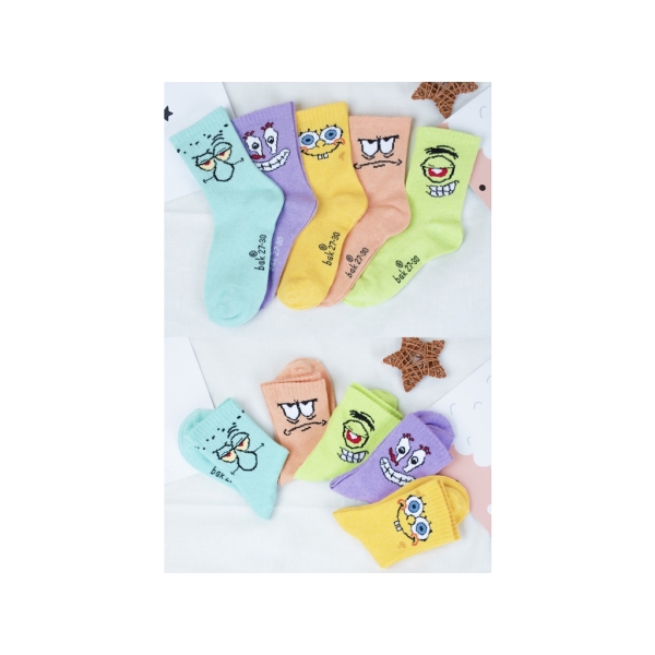 5 Pairs SpongeBob Patterned Baby Socks 1 - 2 Years - Multicolor
