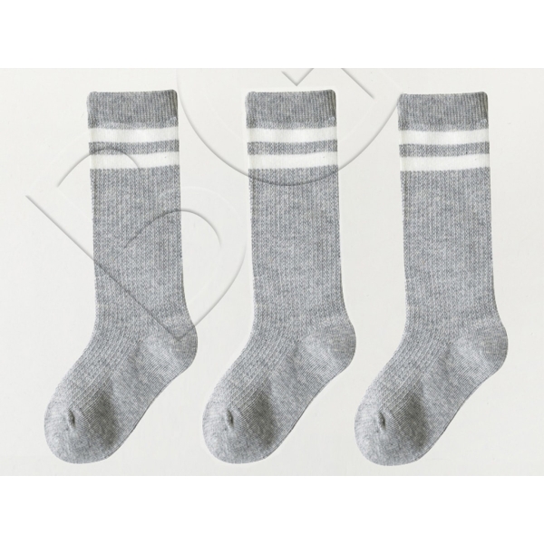 3 Pairs Striped Knee-Length Children Socks ( 31 - 34 ) - Grey