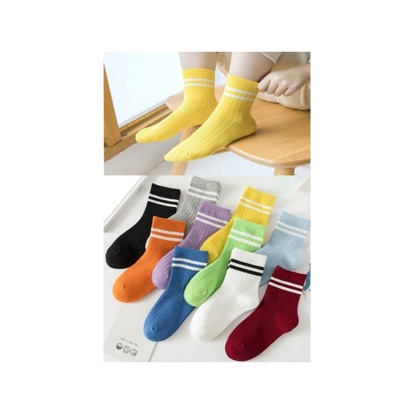 10 Pairs Circle Patterned Children Socks 2 - 3 Years - Multicolor
