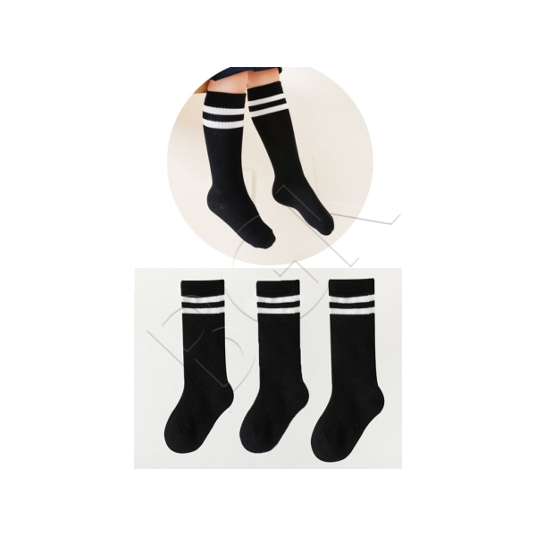 3 Pairs Bold Stripe Knee-Length Children Socks ( 27 - 30 ) Years - Black