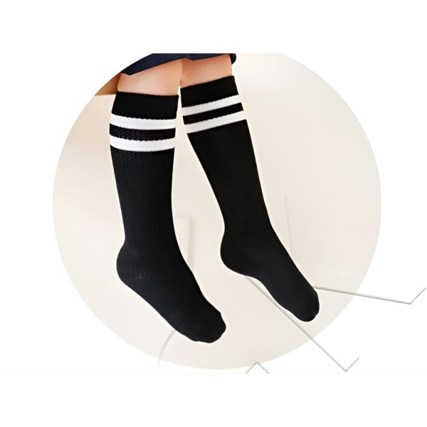 1 Pair Bold Stripe Knee-Length Children Socks 2 - 3 Years - Black
