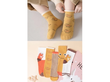 5 Pairs Dinosaur Patterned Baby Socks 1 - 2 Years - Multicolor