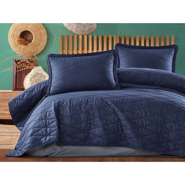 2 Pieces Lorna V2 Single Bedspread Set 180 x 240 cm - Navy Blue