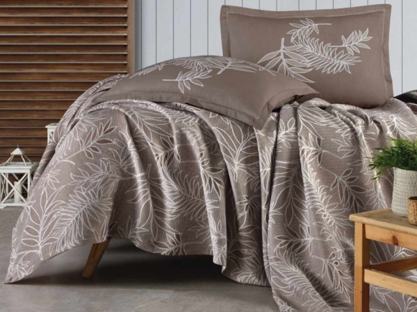 4 Pieces Lenora V2 Double Jacquard Pique Set 220 x 240 cm - Brown