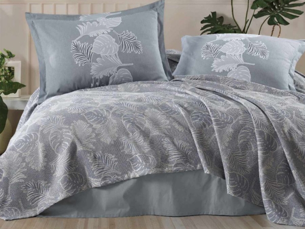 4 Pieces Marilla V4 Double Jacquard Pique Set 220 x 240 cm - Grey
